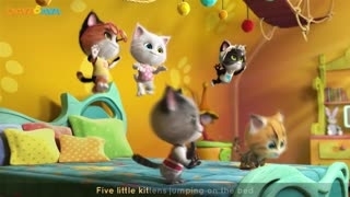 Five Little Kittens Jumping On The Bed